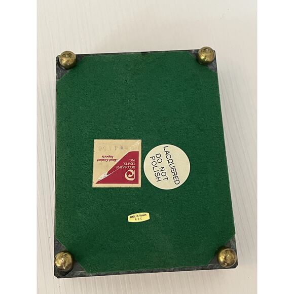 Vintage Green Marble Stone Footed Jewelry Trinket Vanity Box Lidded Brass - Picture 7 of 10